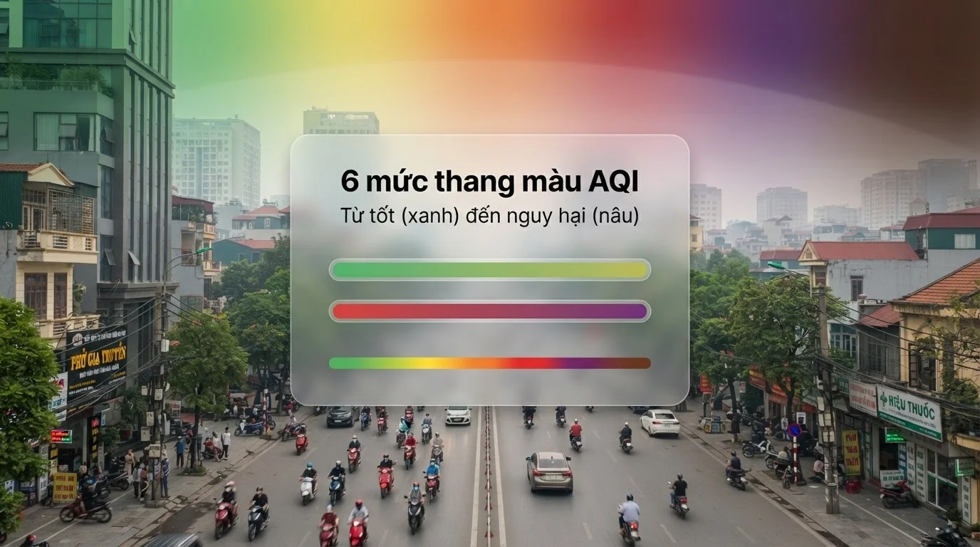 6 mức thang màu AQI và khuyến cáo sức khỏe