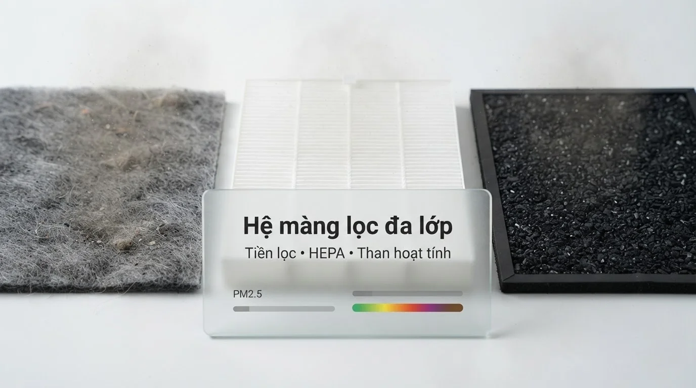 Hệ màng lọc (tiền lọc, HEPA, than hoạt tính)